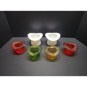 Fenton Daisy Button Top Hat Lot Of 6 Amberina x2 White x2 Yellow And Green